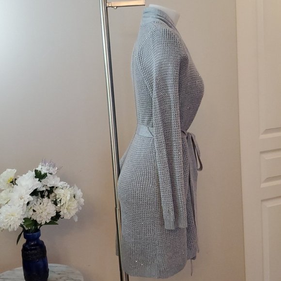 Victoria's Secret Grey Silver  Cardigan S-M sparkly sequin wrap cardigan sweater - Picture 5 of 11